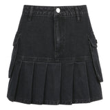 Denim Fusion Pleated High Waist Skirt