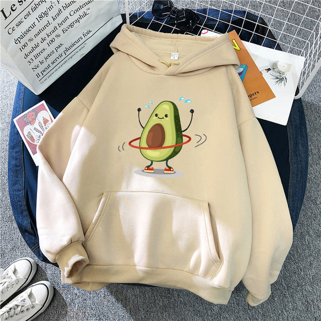 Sporty Avocado Print Warm Hoodie