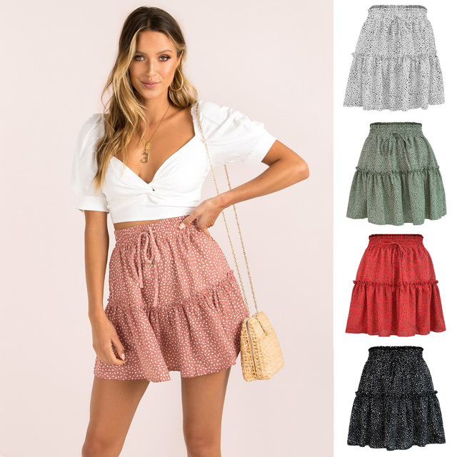 Polka Dot Pleated Chiffon Skirt