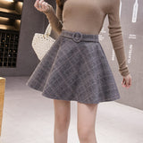 Plaid Pleated Woolen Skirt