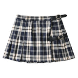 Retro Plaid Pleated Belted Skirt