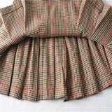 Retro Plaid Pleated Belted Skirt