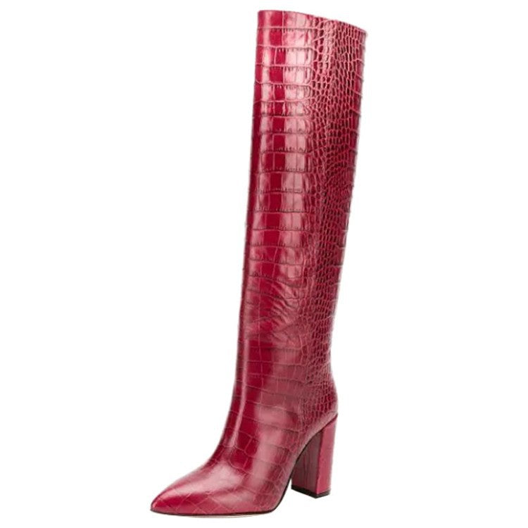 Seductive Croc-Chic Chunky High Boots