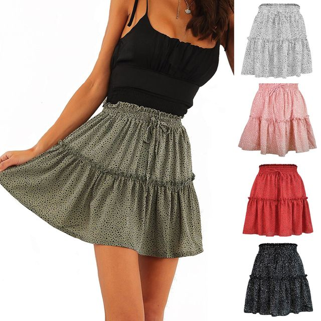 Polka Dot Pleated Chiffon Skirt