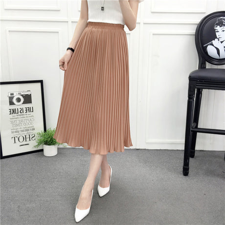 Pleated Ruffle Elastic Midi Skirt