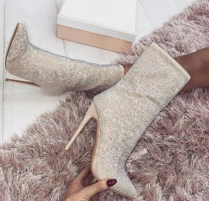 Rhinestone Stiletto Suede Boots