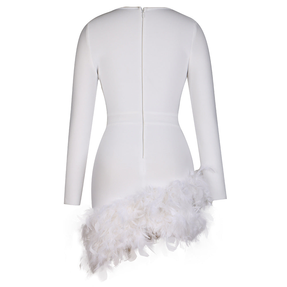 Evonne Feathered Long Sleeved Mini Skirt