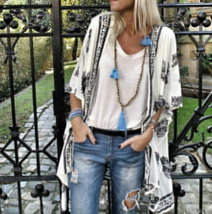 Cardigan mid-length printed sleeved cardigan shirt