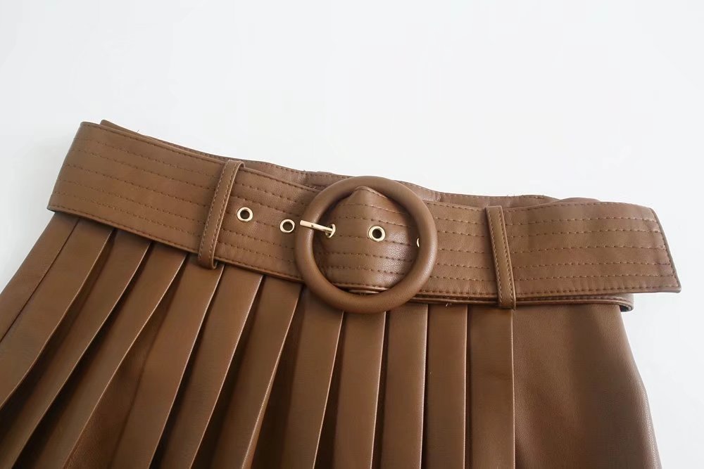 Pleated PU Leather Skirt