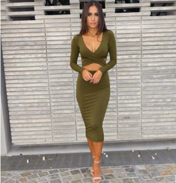 Iris Criss Cross Sleek Long Sleeved Midi Dress