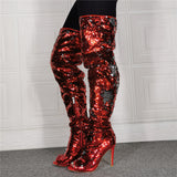 Sparkling Sequin Siren Over Knee Boots