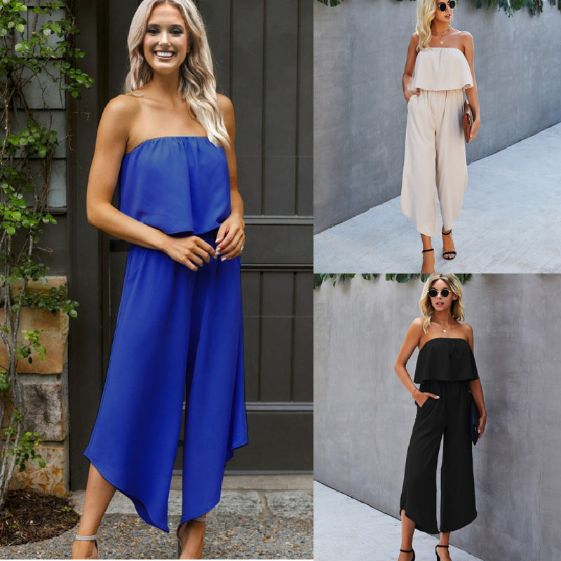 Off-shoulder Straight-leg Pants Jumpsuit