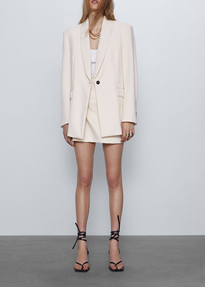 Beige Elegance One Button Blazer