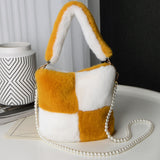 Plush Pearl Chain Checkerboard Bag