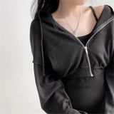 Sweet Zipper Hooded Skirt Set