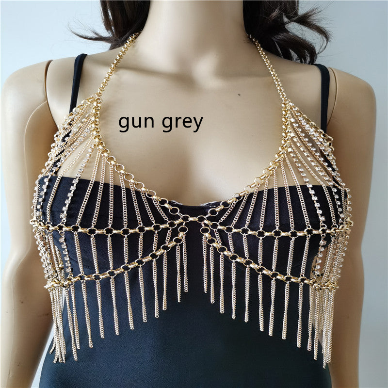 Glamourous Rhinestone Pendant Chest Chain Body Jewelry