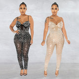 Rhinestone Mesh Sleeveless Trousers Jumpsuit