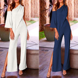 Shoulder Slant Wide Leg Jumpsuit