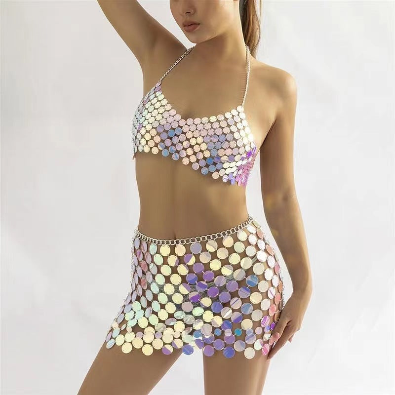 Unicorn Sequins Body Jewelry Mini Skirt Set