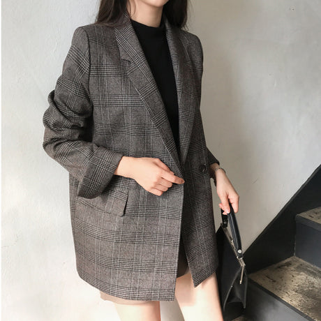 Vintage Plaid Stitched Blazer