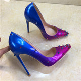 Gradient Rivet Pointed Toe High Heels