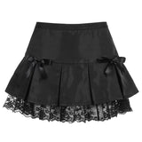 Dark Pleated Lace Stitching Skirt