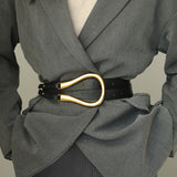 Golden Copper Oval Buckle Leather Belt