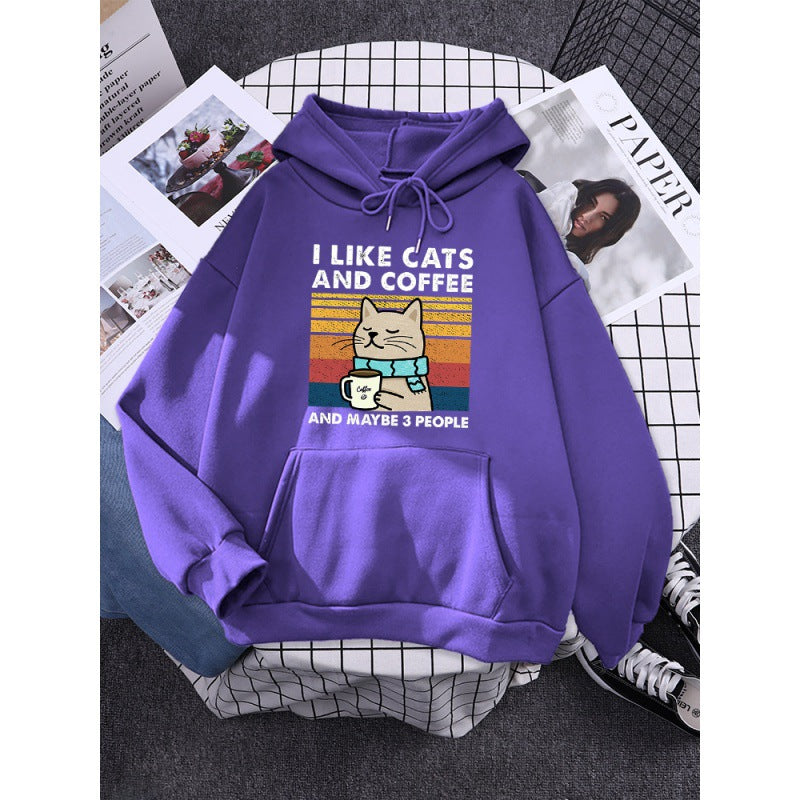 Cats & Coffee Printed Women's Hoodie