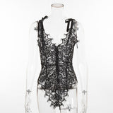 Lace Patchwork Sling Back Zipper Bodysuit Lingerie