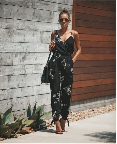 Floral Print Cotton Spaghetti Strap Jumpsuit