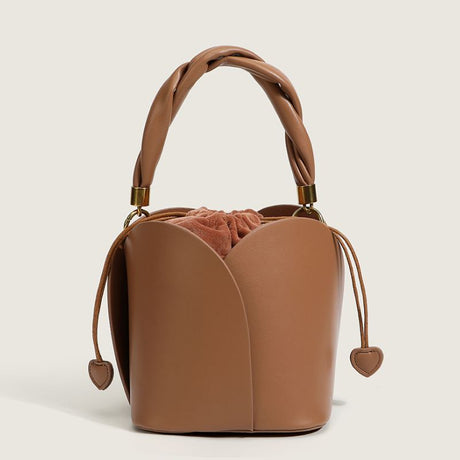 Floral Elegance Leather Drawstring Handbag