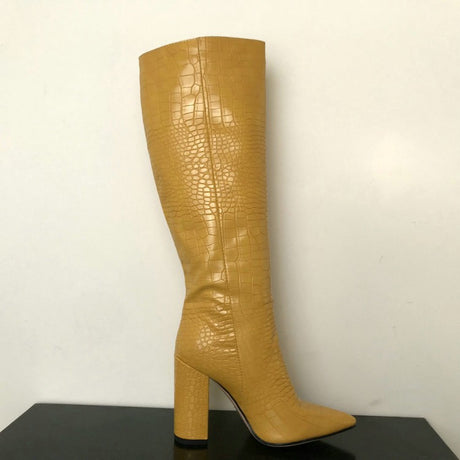 Seductive Croc-Chic Chunky High Boots