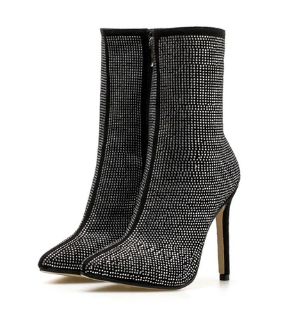 Rhinestone Stiletto Suede Boots