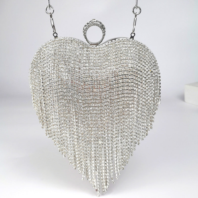 Tassel Diamond Inlaid Heart Bag