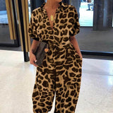 Retro Leopard Print Buttoned Jumpsuit