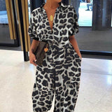 Retro Leopard Print Buttoned Jumpsuit