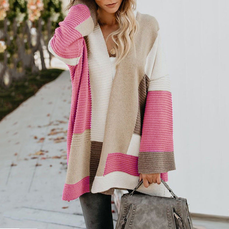 Geometric Colorblock Sweater Cardigan