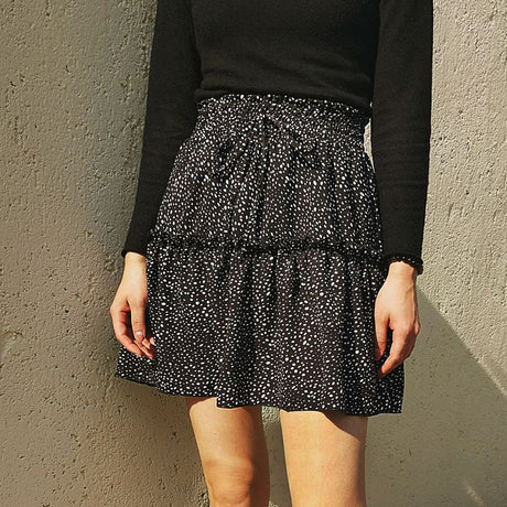 Polka Dot Pleated Chiffon Skirt