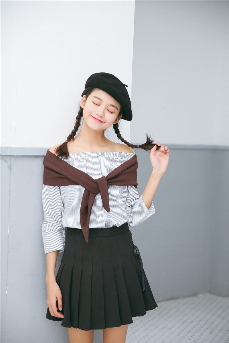 Bowtie Pleated Cotton Blend Skirt