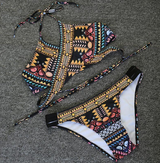 Ethnic Print Cross Strap Bikini