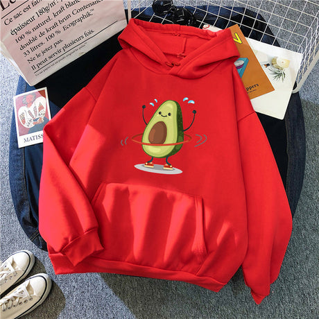 Sporty Avocado Print Warm Hoodie