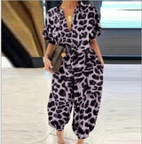 Retro Leopard Print Buttoned Jumpsuit