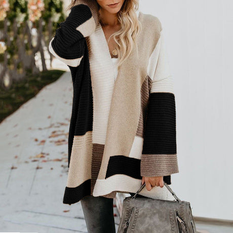 Geometric Colorblock Sweater Cardigan