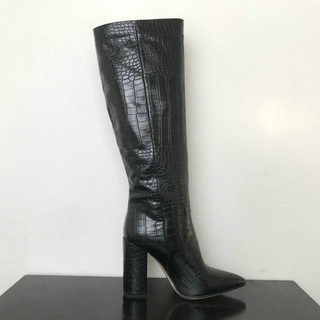 Seductive Croc-Chic Chunky High Boots