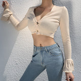 Titania V Neckline Button Crop Top