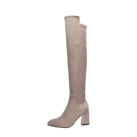 Sultry Suede Pointed Toe Mid Heel Over Knee Boots