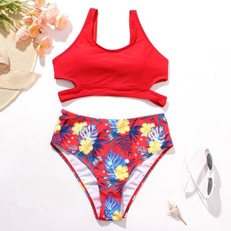 Solid Color Backless High Waist Bikini