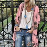 Cardigan mid-length printed sleeved cardigan shirt