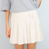 Bowtie Pleated Cotton Blend Skirt