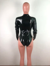 Sultry V-Neck PU Leather Bodysuit